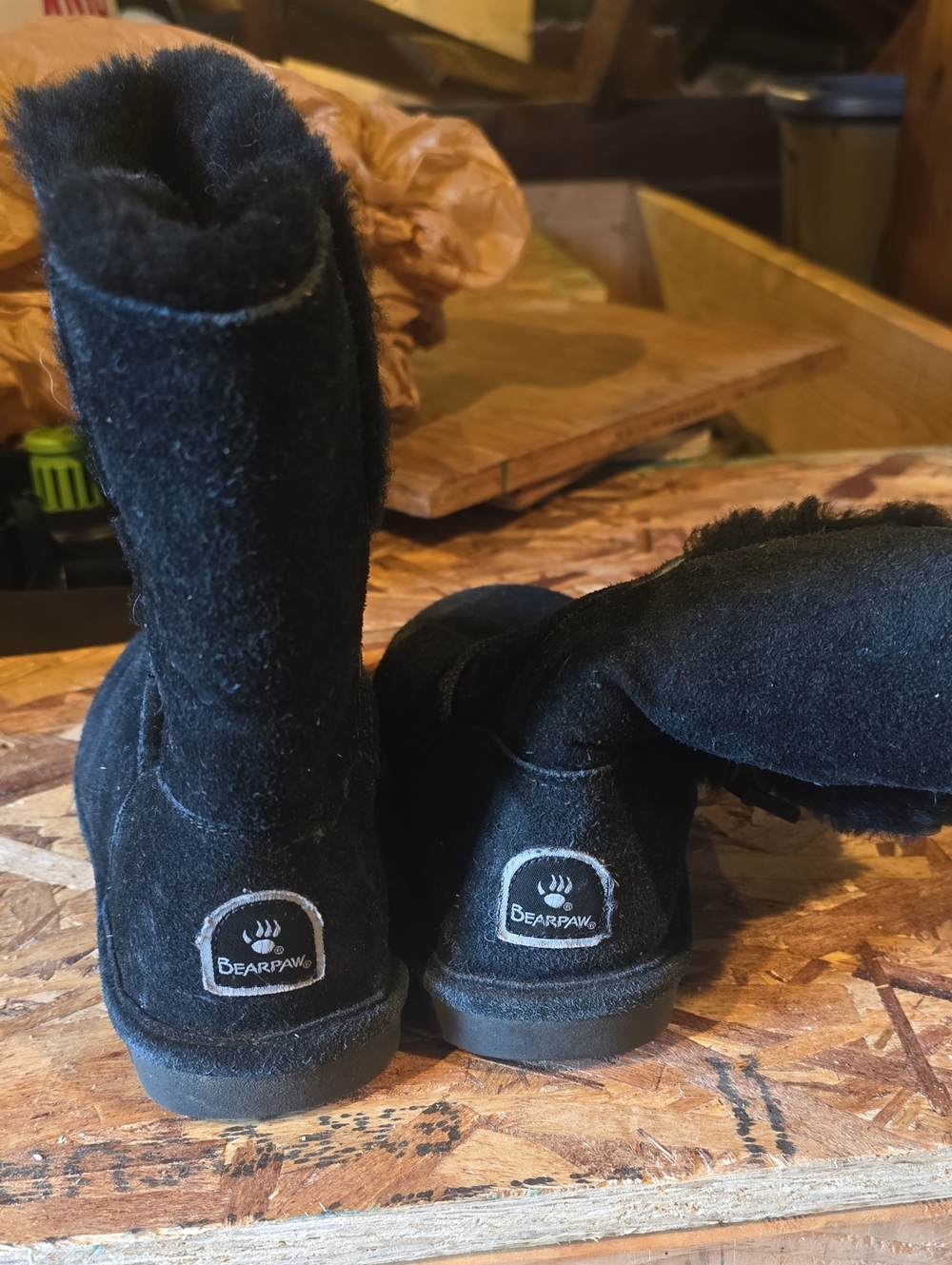 BearPaw Black Suede Mid-Calf Shearling Boots